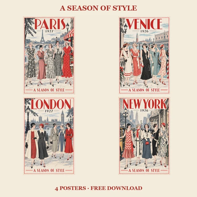 Four vintage-inspired fashion travel posters
