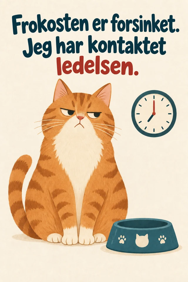 Frokosten er forsinket. Jeg har kontaktet ledelsen.