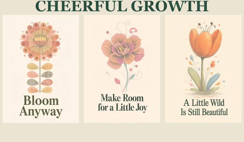 Three colourful Scandinavian-style botanical affirmation posters