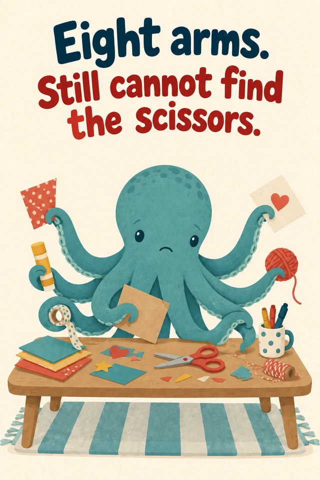 Eight arms. Still cannot find the scissors.