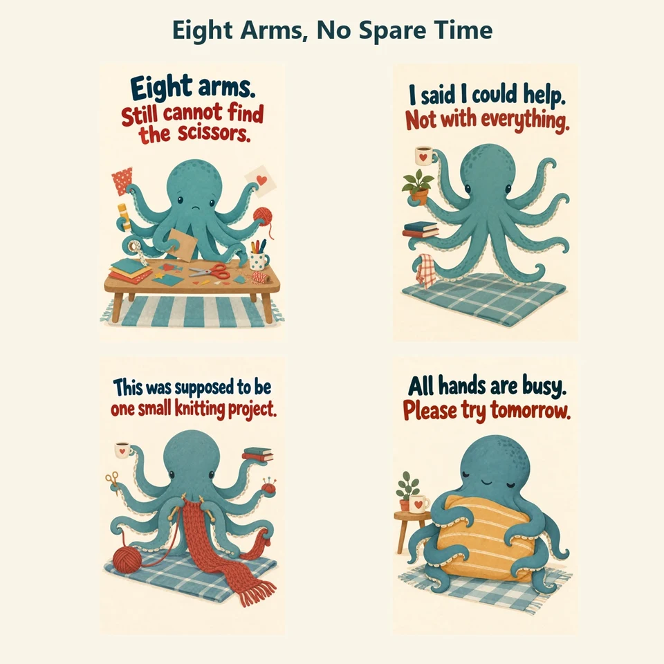 Eight Arms, No Spare Time: four animal poster designs