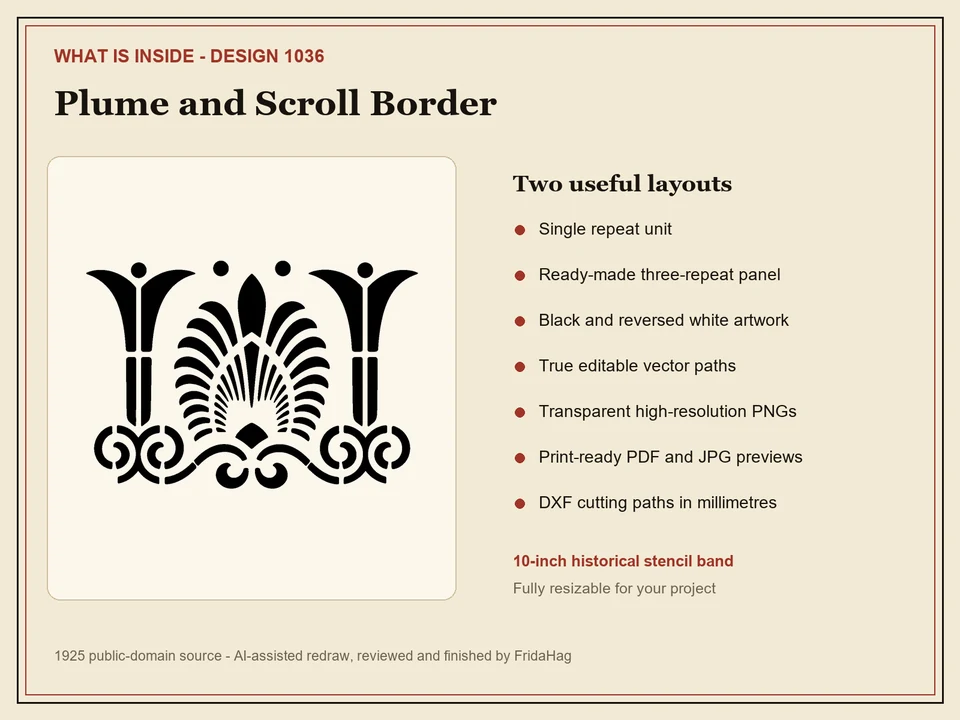 Contents of historical stencil 1036 pack showing its single repeat and included file formats