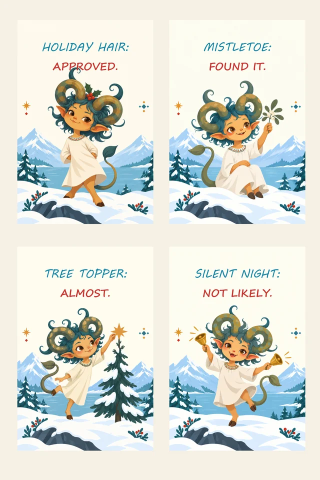 English print proof for Horned Winter Spirit Christmas