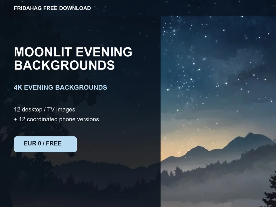 Moonlit mountain and lake landscape introducing the Moonlit Evening Backgrounds collection