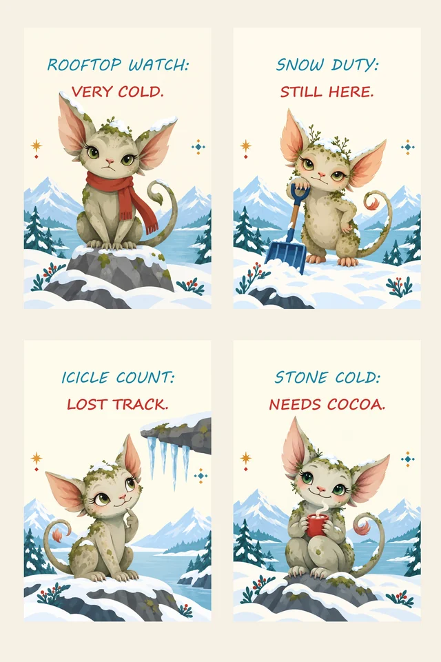 English print proof for Nordic Snow Gargoyle Watch