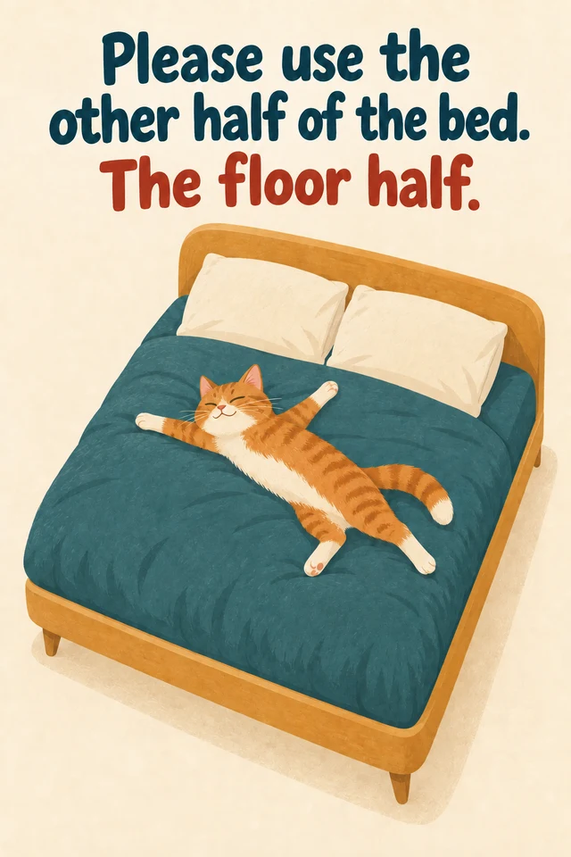 Please use the other half of the bed. The floor half.