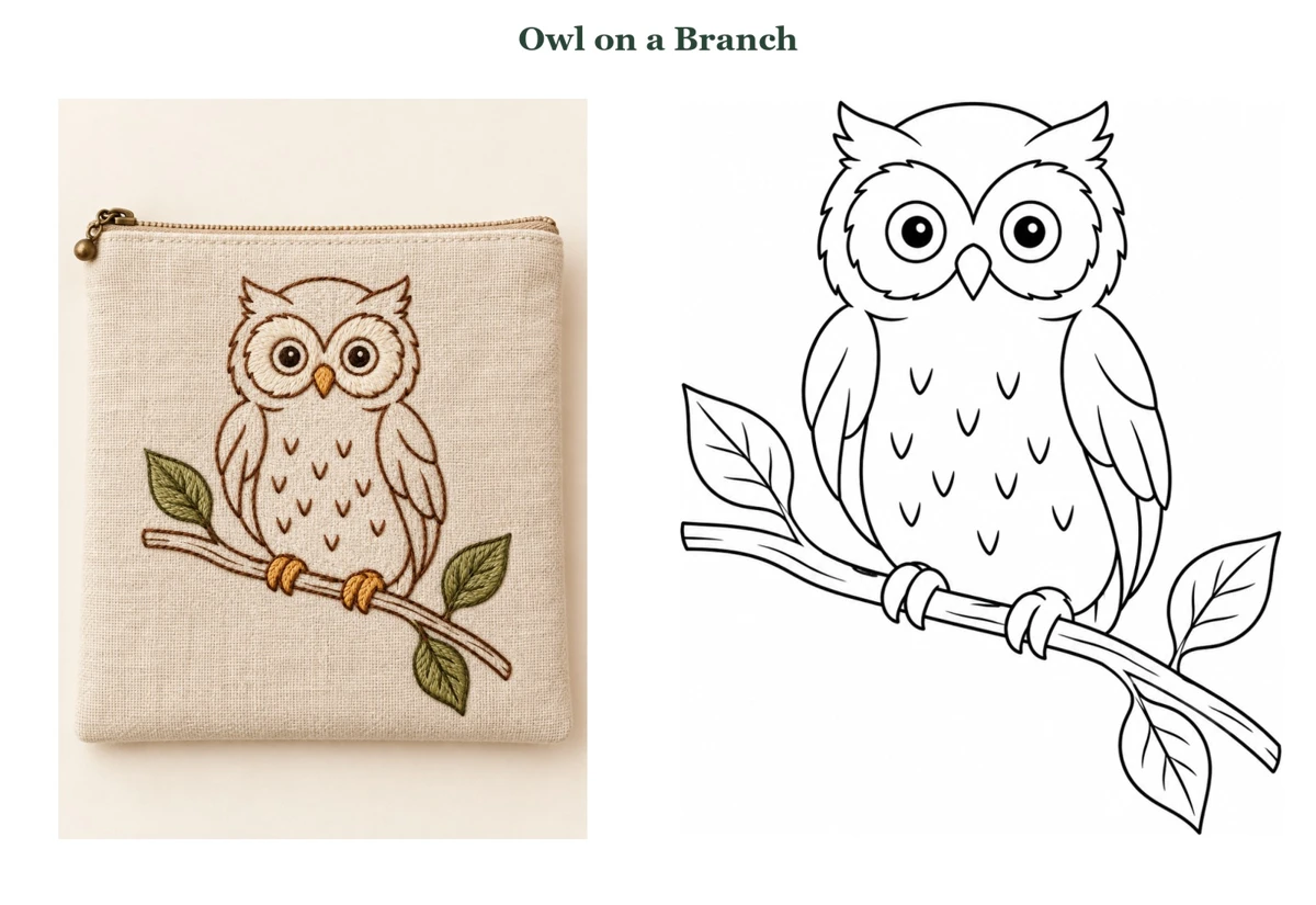 Owl on a Branch finished-use idea beside its outline