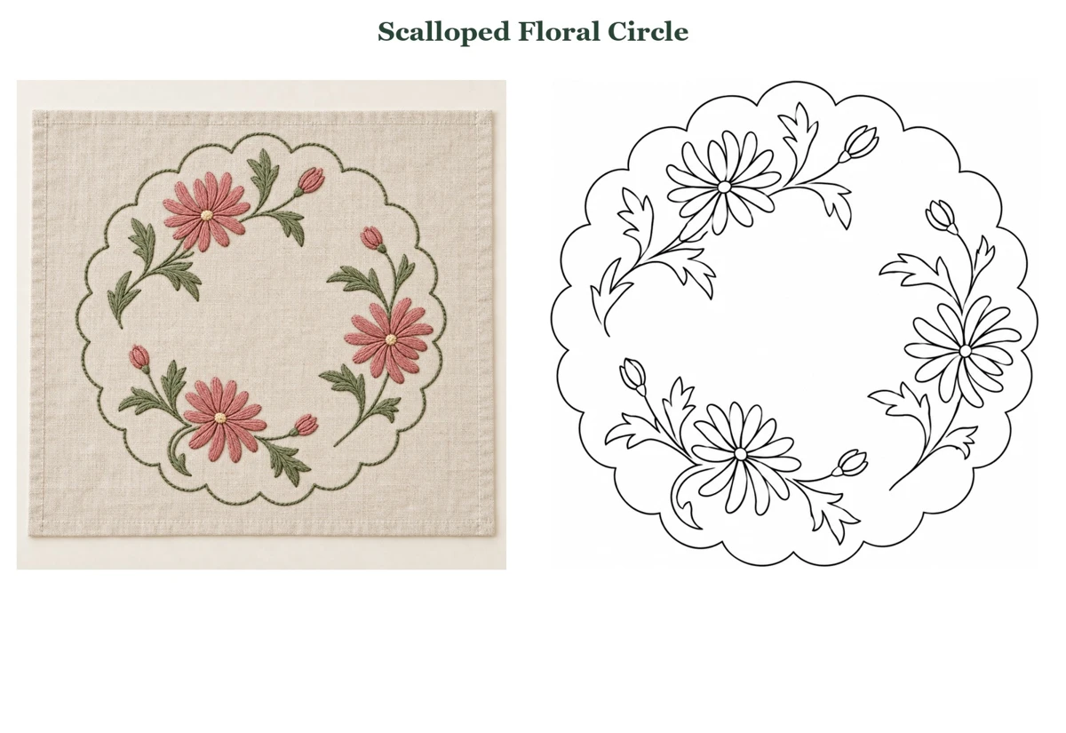 Scalloped Floral Circle finished-use idea beside its outline