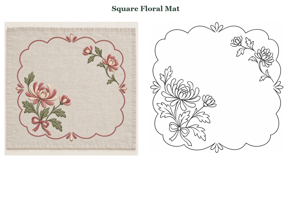 Square Floral Mat finished-use idea beside its outline