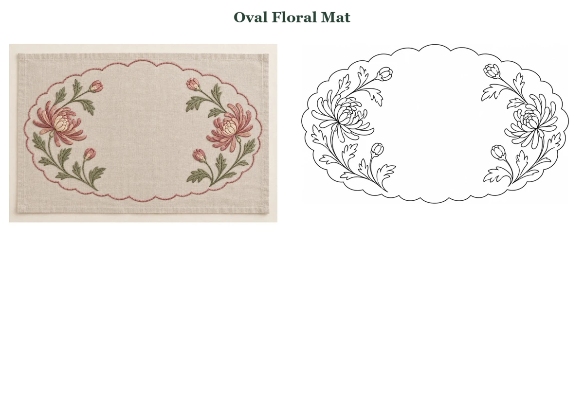 Oval Floral Mat finished-use idea beside its outline
