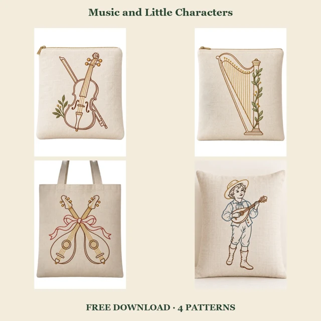Music and Little Characters embroidery patterns