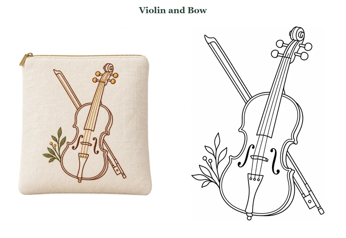 Violin and Bow finished-use idea beside its outline
