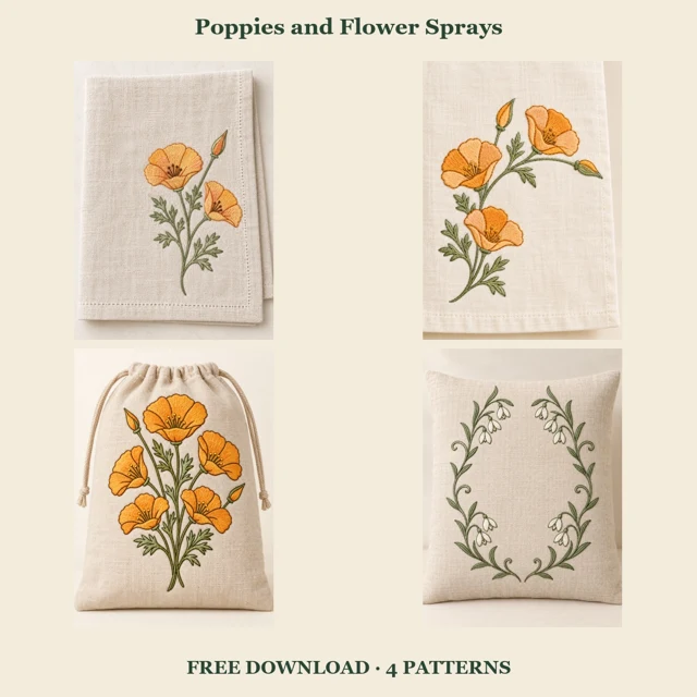 Poppies and Flower Sprays embroidery patterns