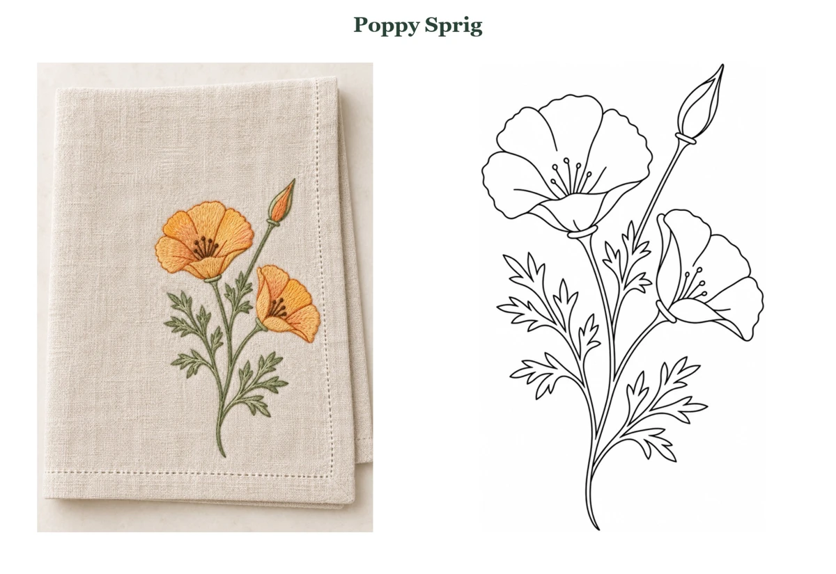 Poppy Sprig finished-use idea beside its outline