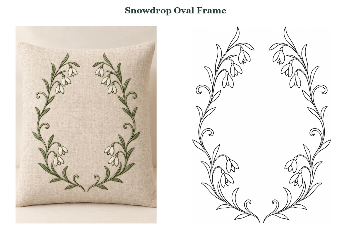 Snowdrop Oval Frame finished-use idea beside its outline