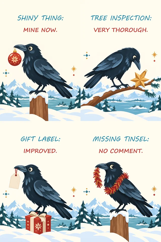 English print proof for Raven Christmas Mischief