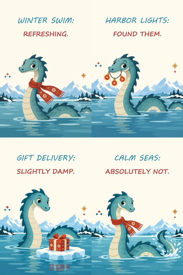 English print proof for Sea Monster Christmas Crossing