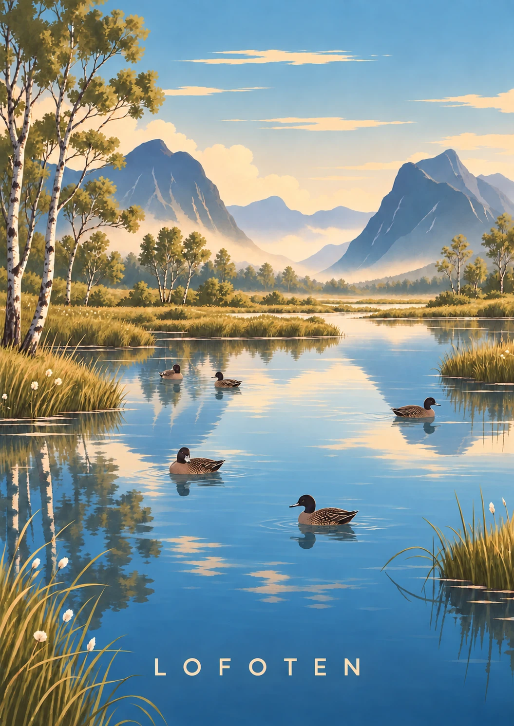Birch Pond portrait illustration with LOFOTEN lettering