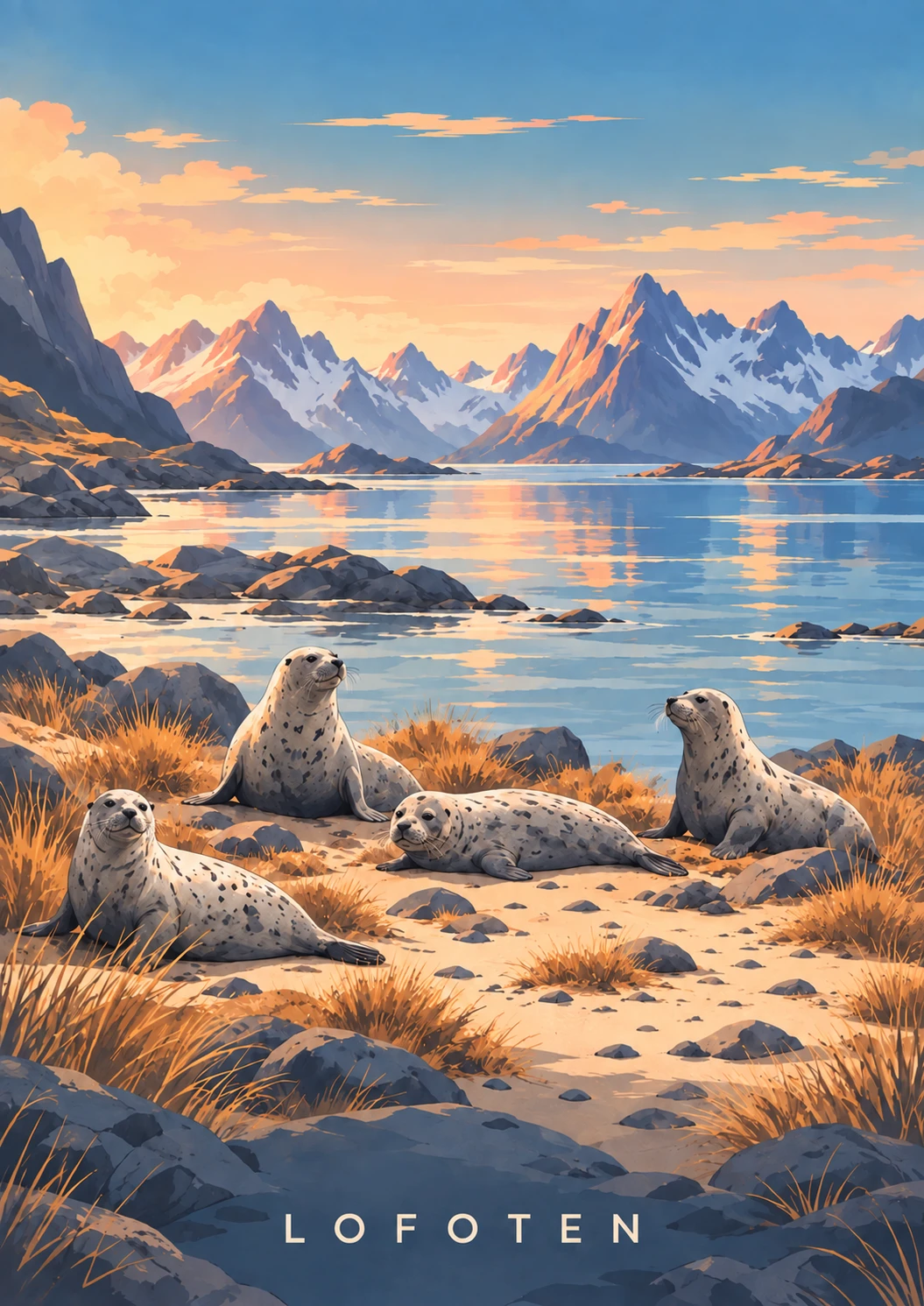 Seal Shore portrait illustration with LOFOTEN lettering