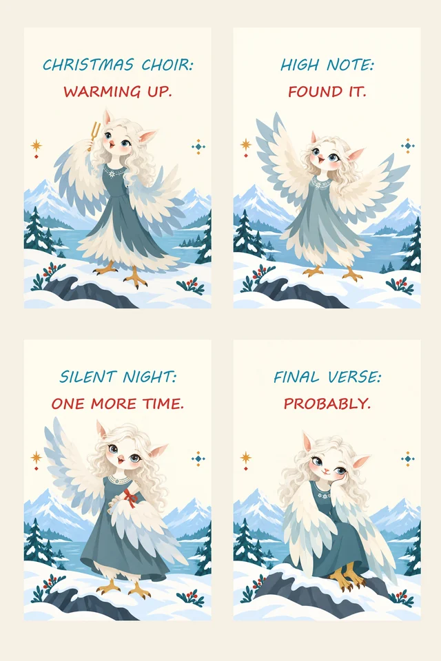 English print proof for Winter Harpy Christmas Choir