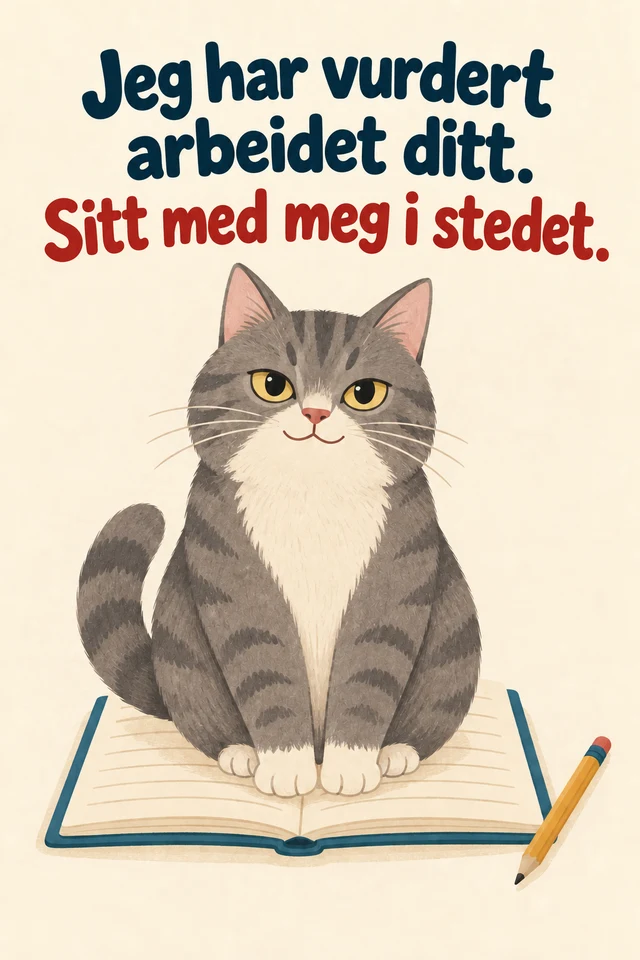Jeg har vurdert arbeidet ditt. Sitt med meg i stedet.