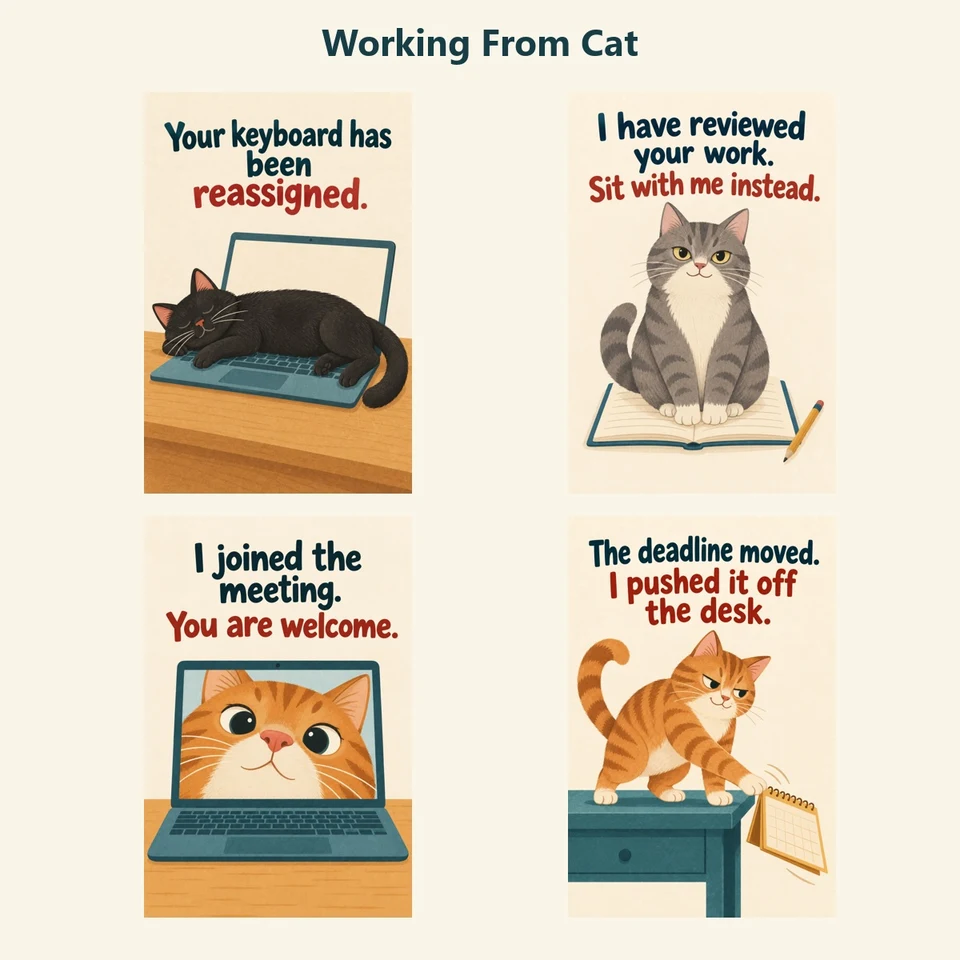 Working From Cat: four cat poster designs