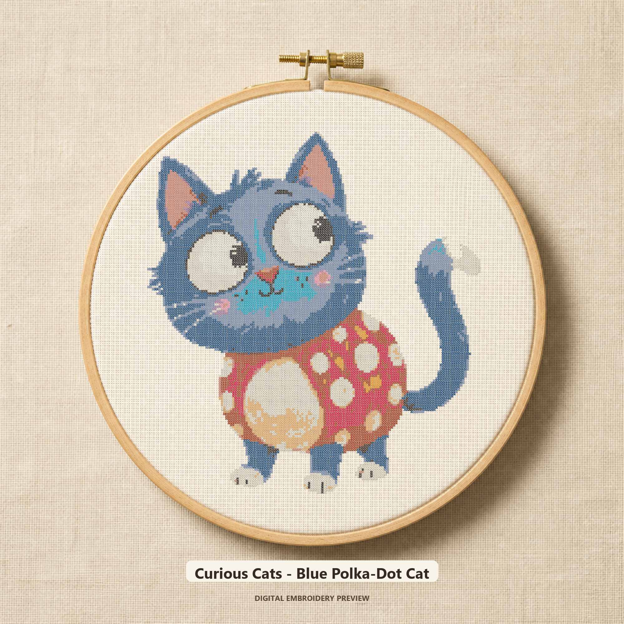 Curious Cats - Blue Polka-Dot Cat