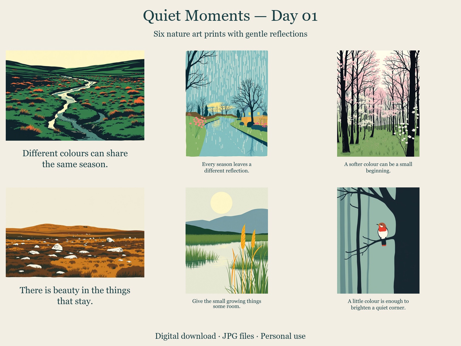 Quiet Moments · 6 JPGs + printing guide in one ZIP