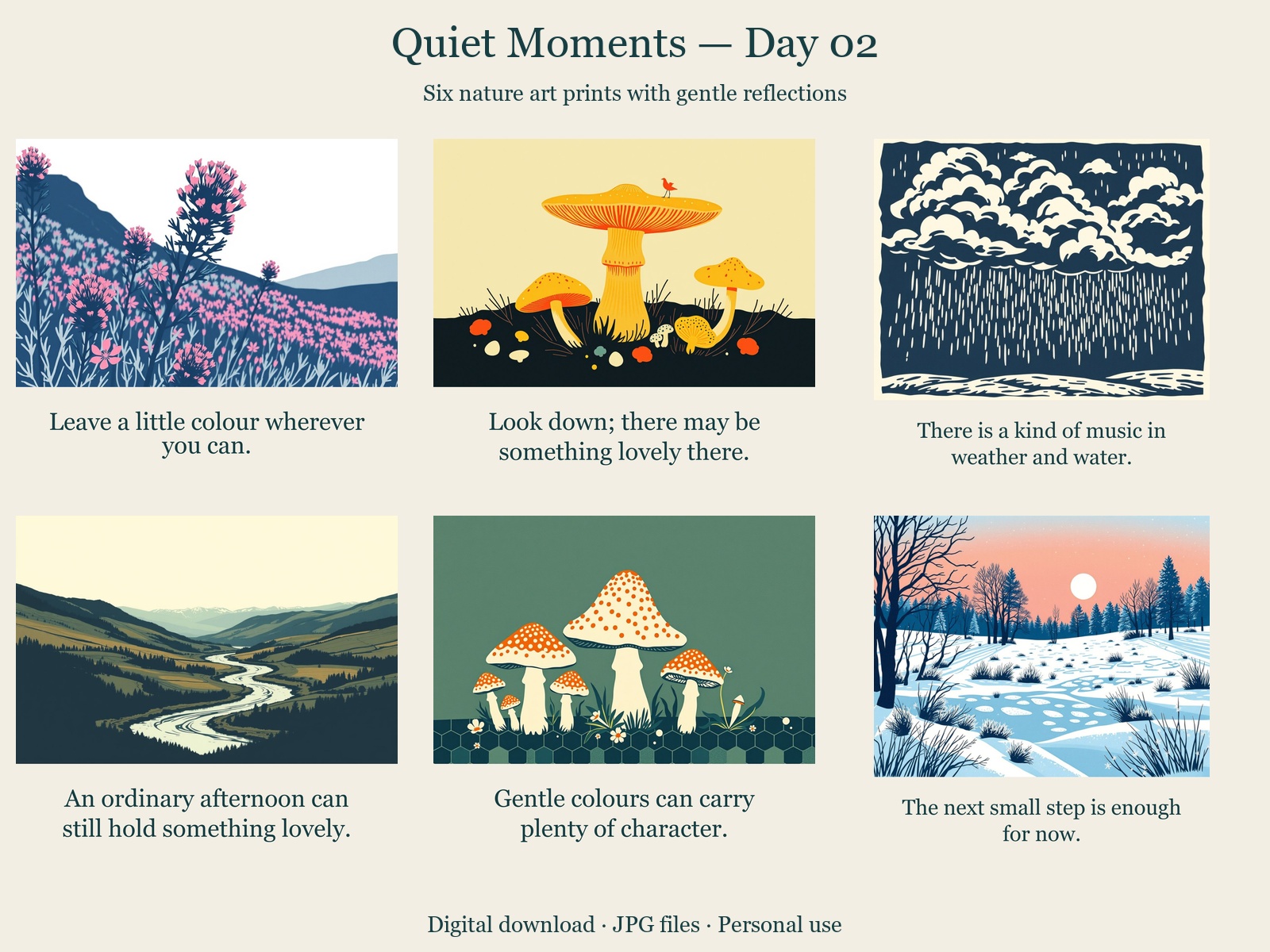 Quiet Moments · Day 02 · 6 JPGs + printing guide in one ZIP