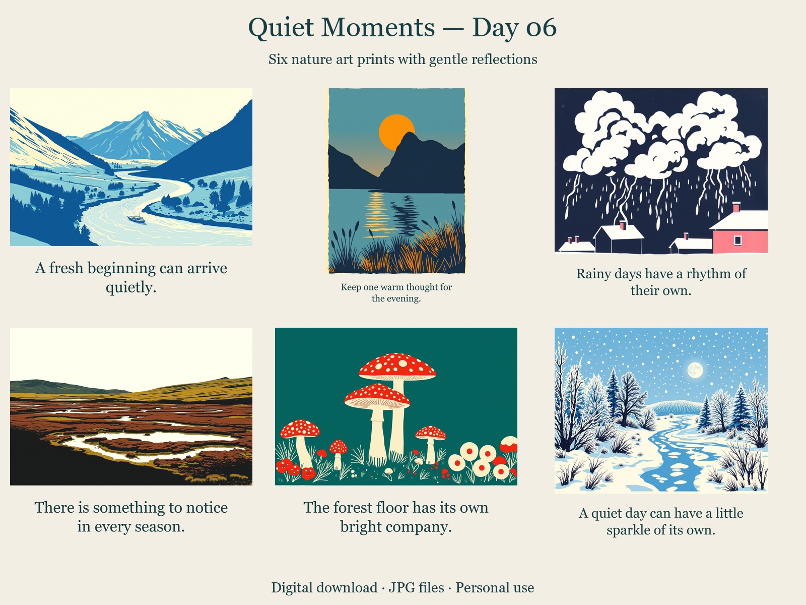 Quiet Moments · Day 06 · 6 JPGs + printing guide in one ZIP
