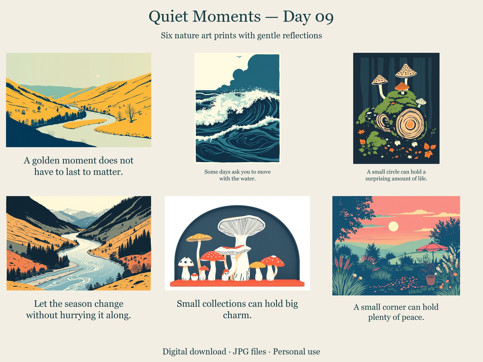 Quiet Moments · Day 09 · 6 JPGs + printing guide in one ZIP