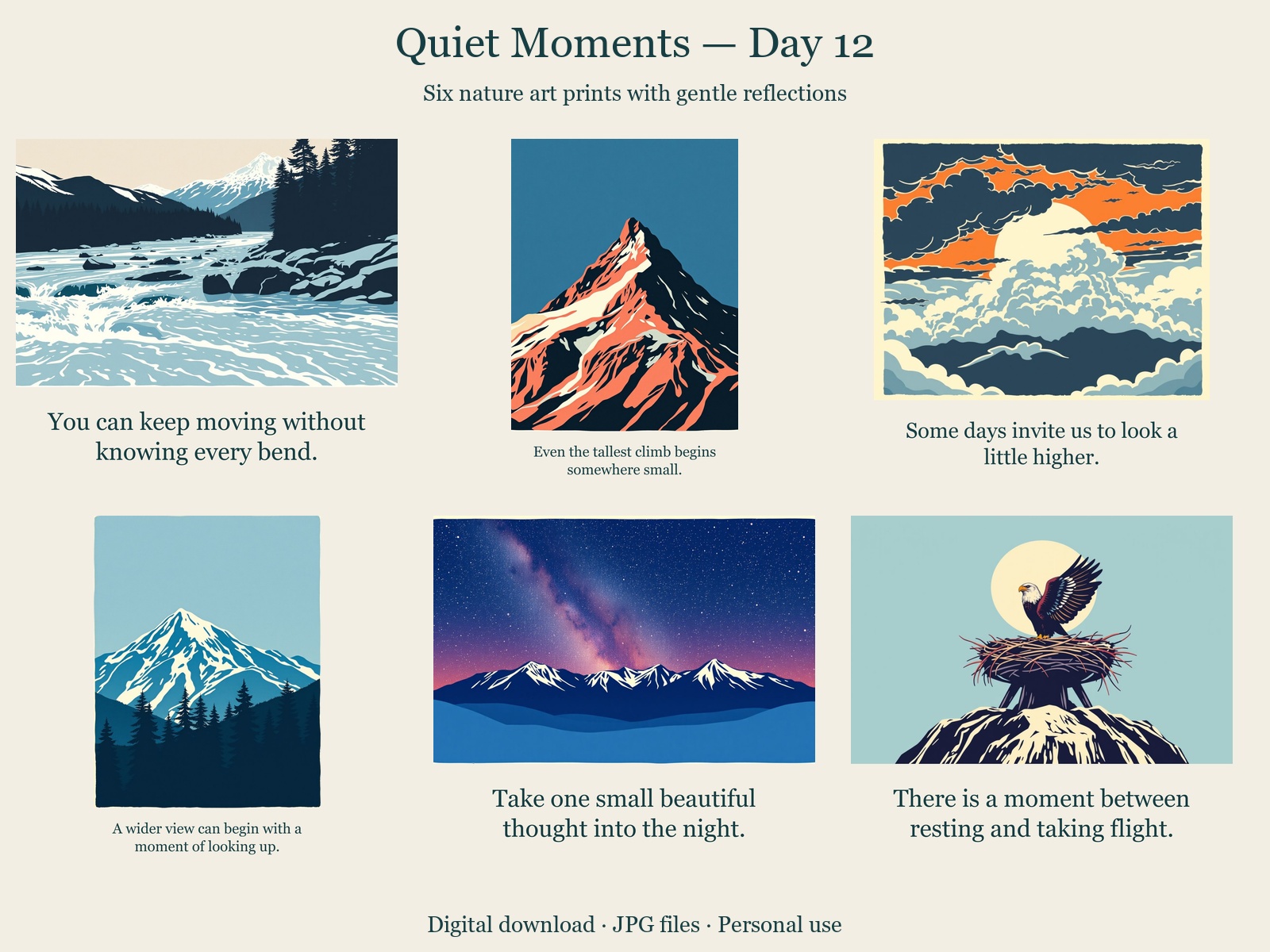 Quiet Moments · Day 12 · 6 JPGs + printing guide in one ZIP