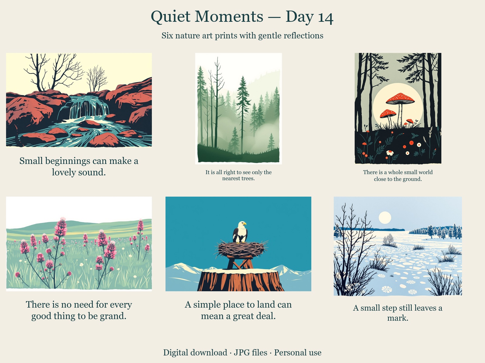 Quiet Moments · Day 14 · 6 JPGs + printing guide in one ZIP