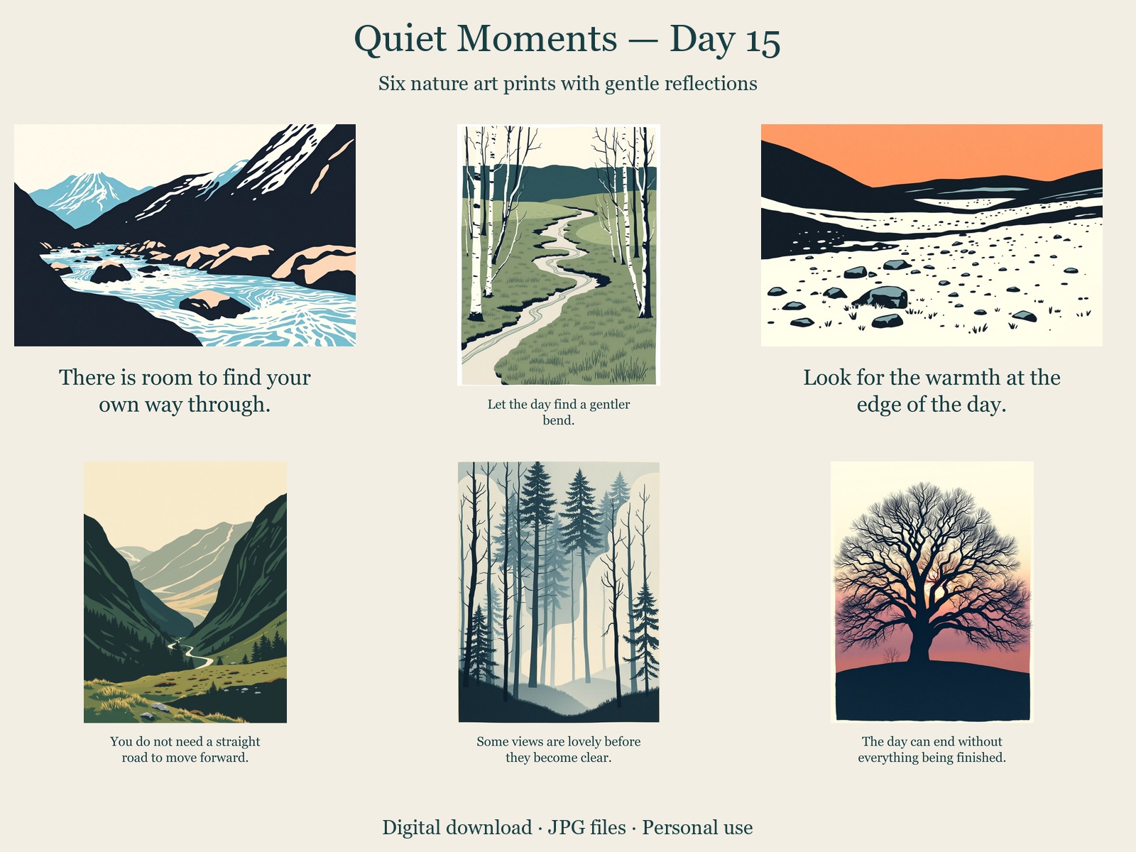 Quiet Moments · Day 15 · 6 JPGs + printing guide in one ZIP