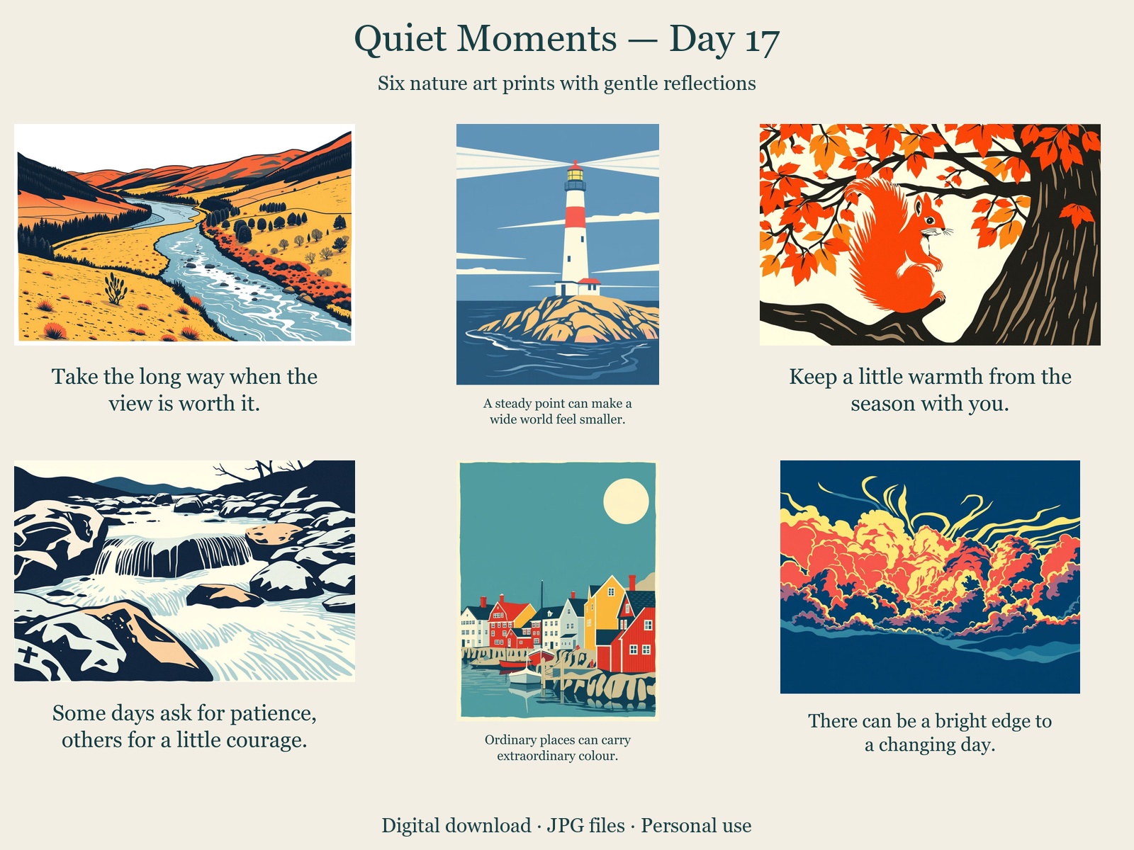 Quiet Moments · Day 17 · 6 JPGs + printing guide in one ZIP