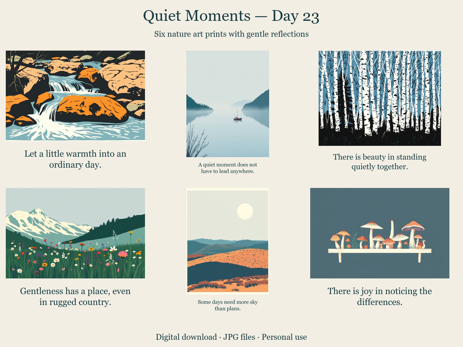 Quiet Moments · Day 23 · 6 JPGs + printing guide in one ZIP