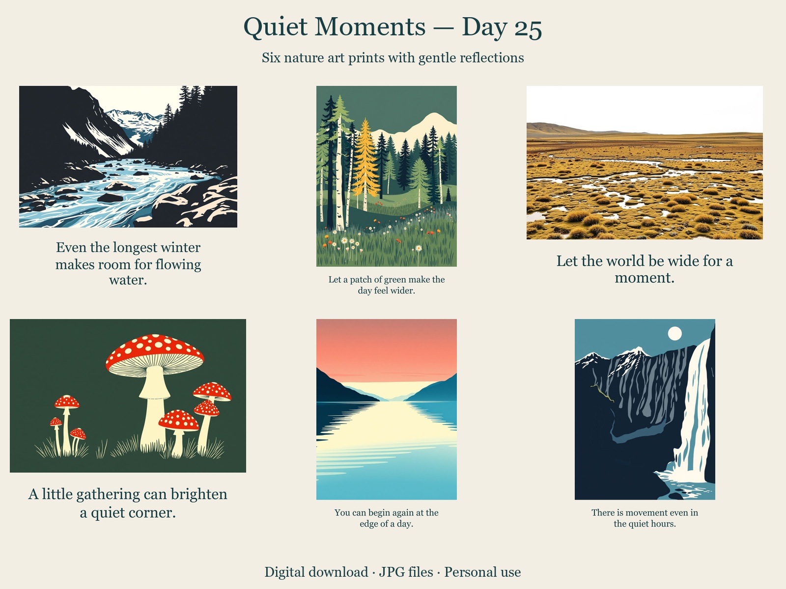 Quiet Moments · Day 25 · 6 JPGs + printing guide in one ZIP