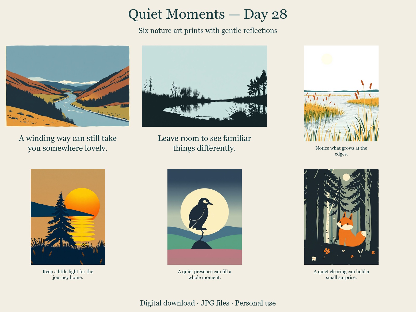 Quiet Moments · Day 28 · 6 JPGs + printing guide in one ZIP