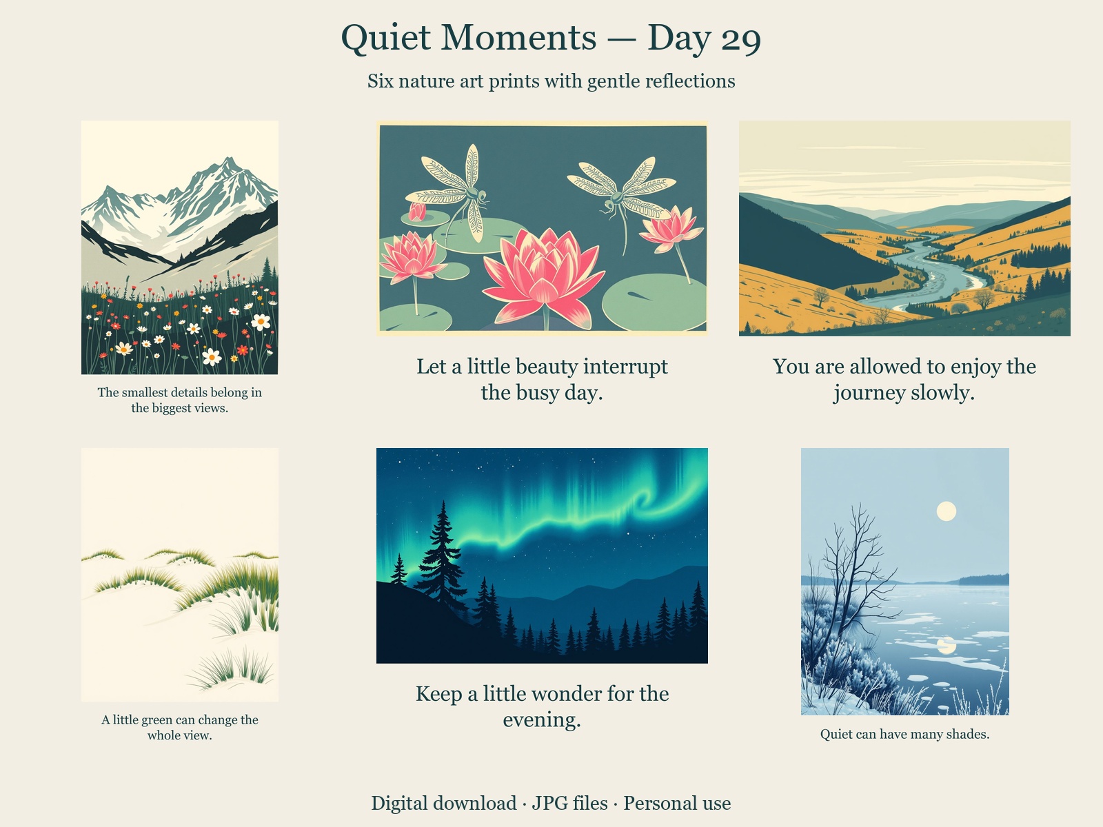 Quiet Moments · Day 29 · 6 JPGs + printing guide in one ZIP