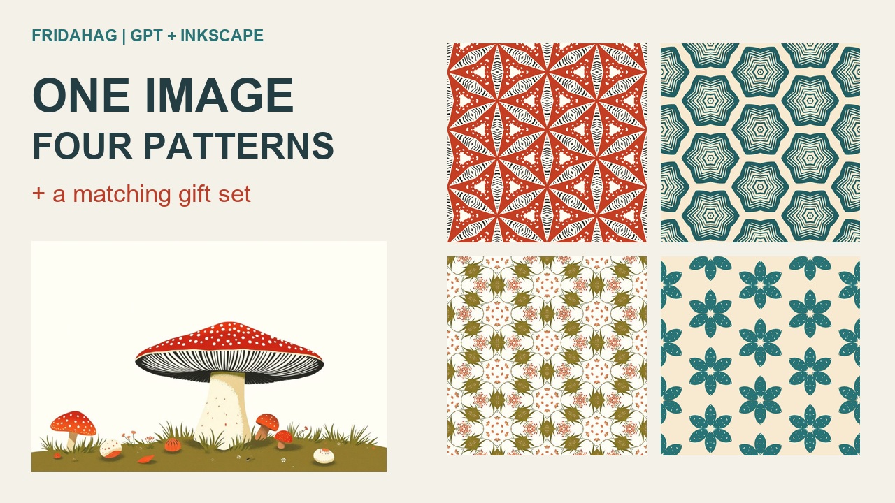 Original mushroom illustration and four approved patterns