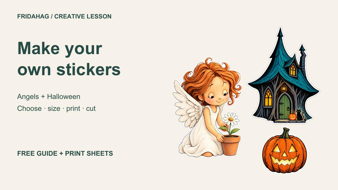 Angels and Halloween hand-cut sticker examples