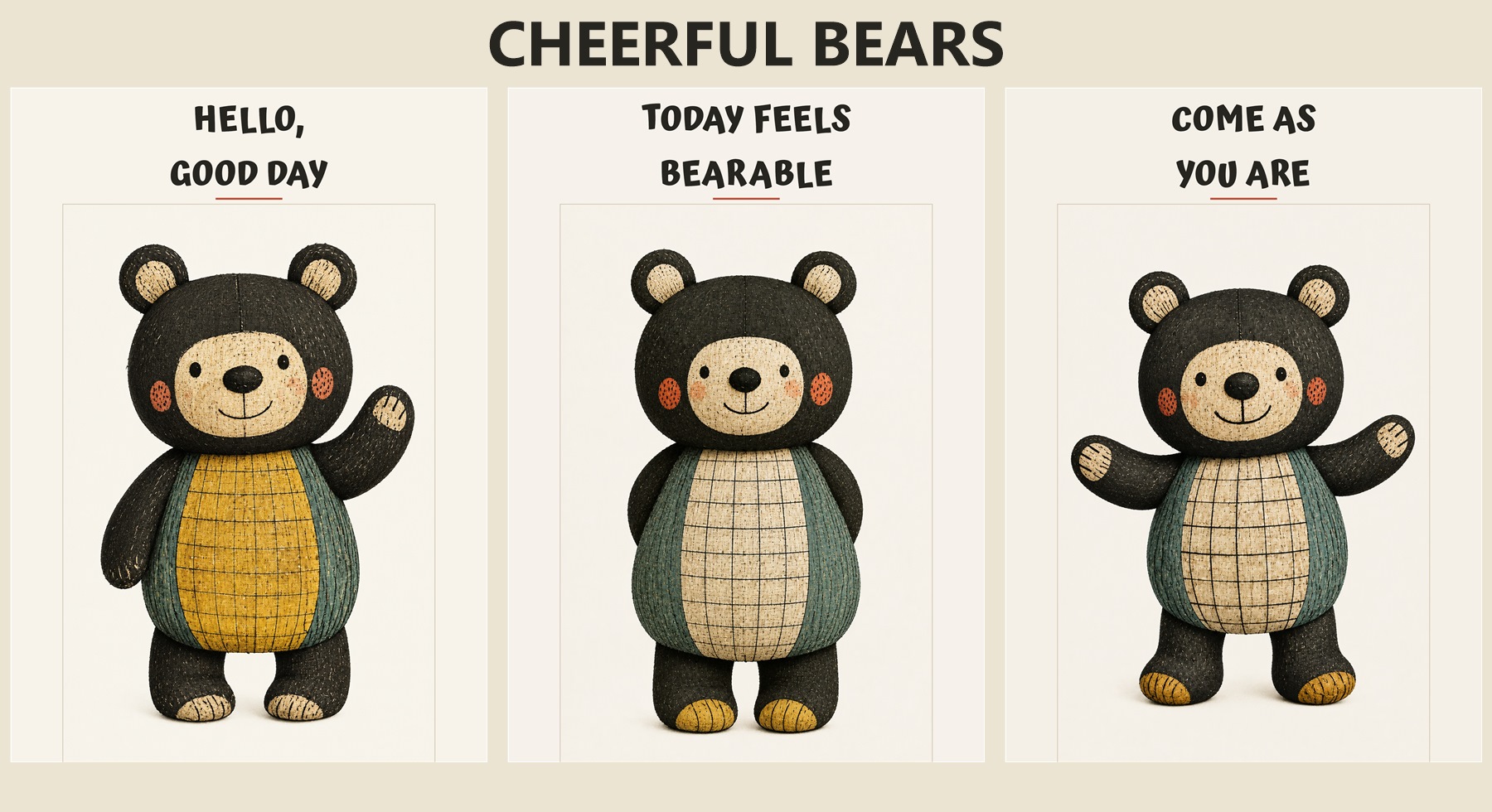 Þrjú hlýleg og skemmtileg Cheerful Bears veggspjöld