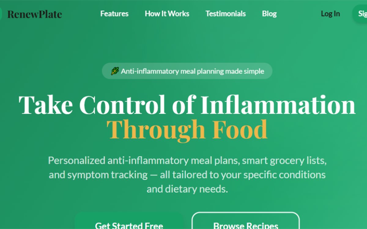 RenewPlate — nettapp for anti-inflammatorisk måltidsplanlegging